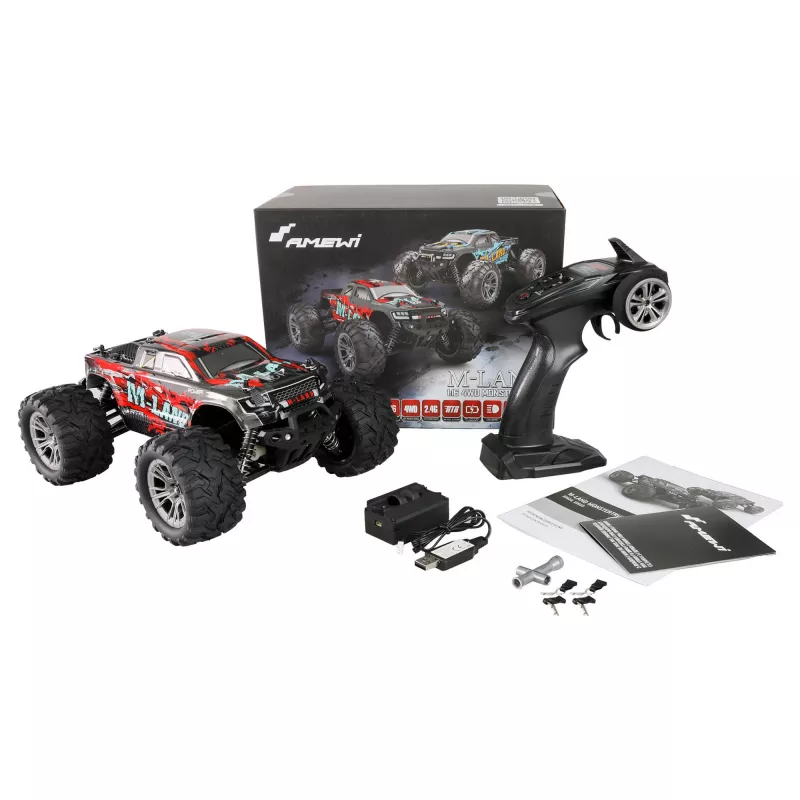 Amewi M-Land Monstertruck 48km/h 4WD 1 16 RTR Sarkans (22622)
