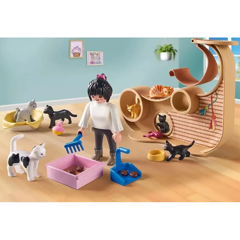 PLAYMOBIL My Life 71744 Kaķu kafejnīca ar figūriņām, rotaļu komplekts bērniem