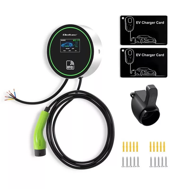 EV uzlādes stacija QOLTEC 52432 Type2 22 kW WiFi ar LCD displeju