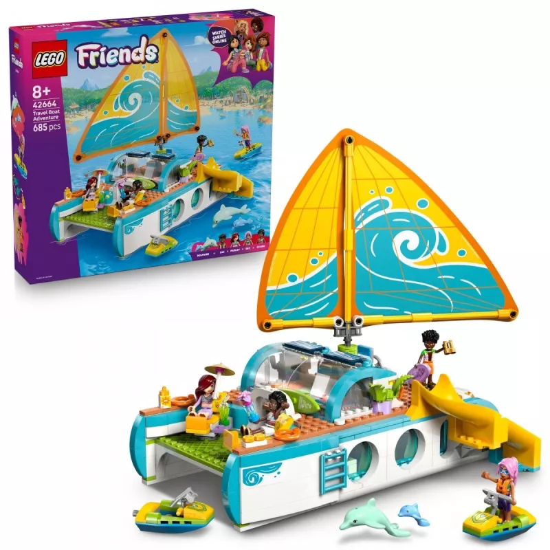 LEGO Friends spēļu komplekts Ceļojumu laivas piedzīvojums 42664 — 685 detaļas, 4 mini-lelles, vecumam 8+, 260×190×320 mm