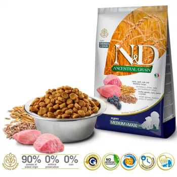 FARMINA N&D Ancestral Grain Puppy Medium&Maxi Lamb - sausā suņu barība - 12 kg