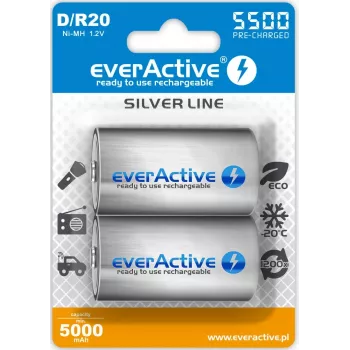 Uzlādējamā baterija everActive EVHRL20-5500 D NiMH 1.2V 5500mAh, 2 gab. iepakojumā