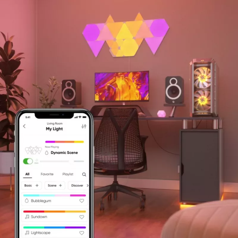 Triangle LED panel lights Nanoleaf NL47-0002TW-9PK — set of 9 RGB wall-mounted panels, AC powered, balta