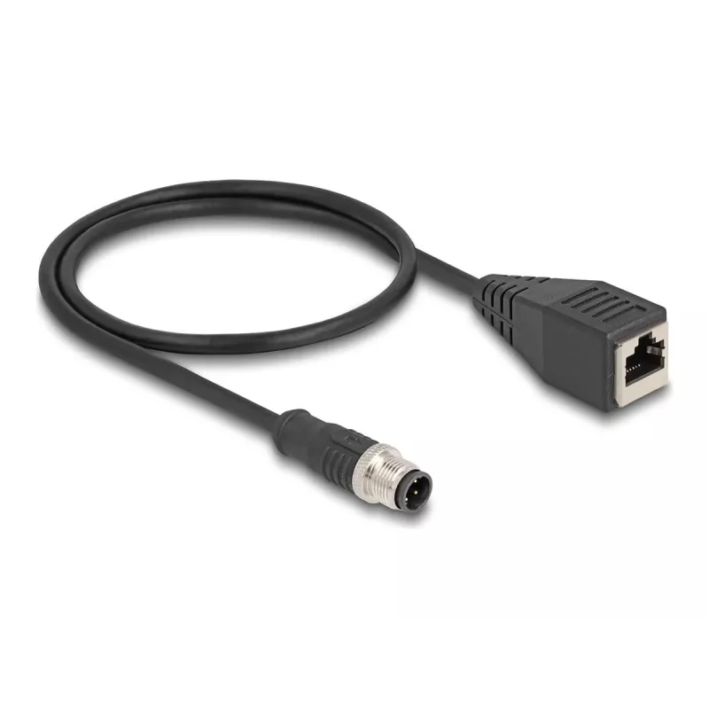DeLOCK M12 adaptera kabelis D‑kodēts 4 kontaktu vīrišķais uz RJ45 sievišķo 50 cm