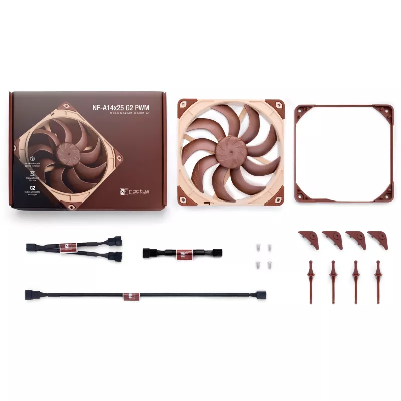 Ventilators Noctua NF-A14x25 G2 PWM 140 mm 1500 RPM SSO2 gultnis 4 kontaktu PWM bēšs