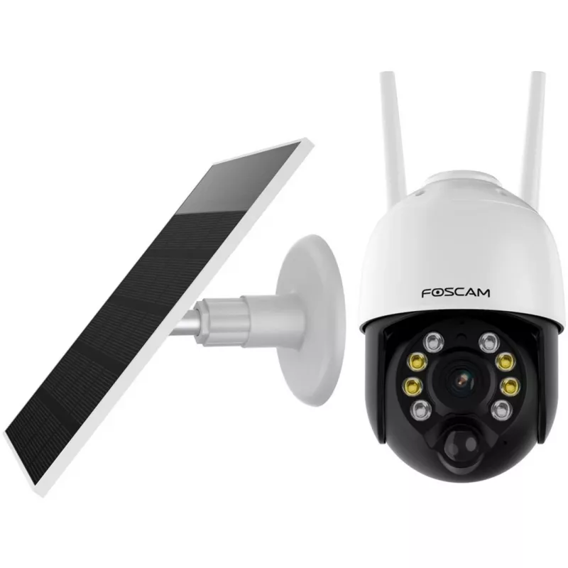 IP drošības kamera Foscam B4 Dome 4 MP (2560×1440), Wi‑Fi 2.4 GHz, IP65, Saules + Akumulators 5000 mAh, 355° panoramēšana, 90° sasvēršana