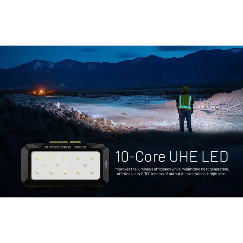 Galvas lukturītis Nitecore HU2000, 10 LED, USB uzlādējams litija jonu, alumīnijs+polikarbonāts, IP68 ūdensizturīgs
