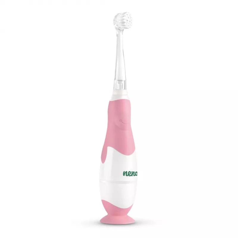 Elektriskā zobu birste neno Denti Pink bērniem — vibrējoša, mīksti sari, AAA baterija, 2 min taimeris