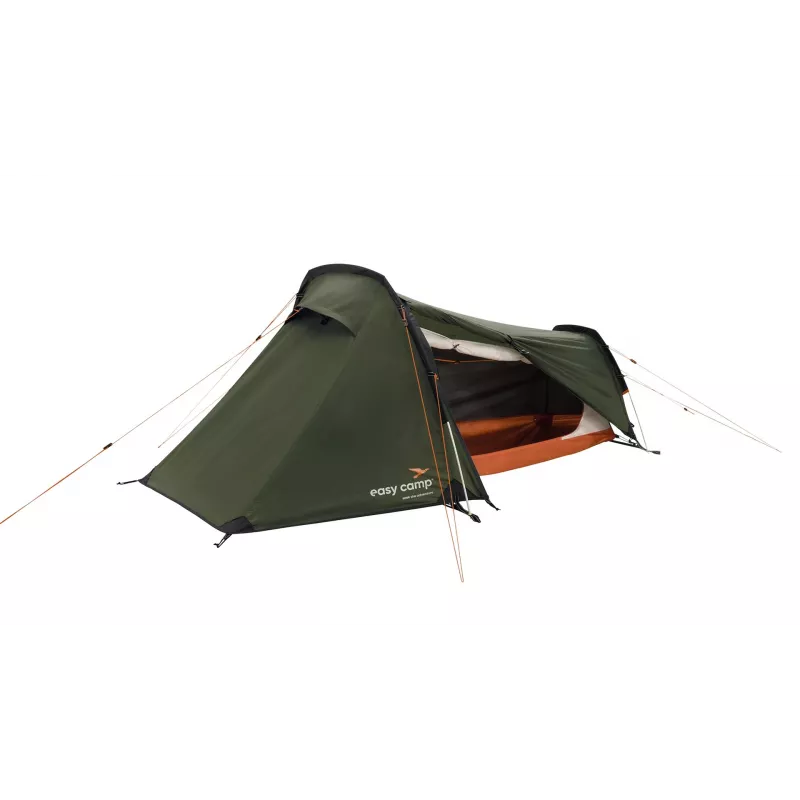 Tuneļa telts easy camp Sarek 1 (tumši zaļa/oranža, 2025) — vienvietīga, tuneļveida dizains