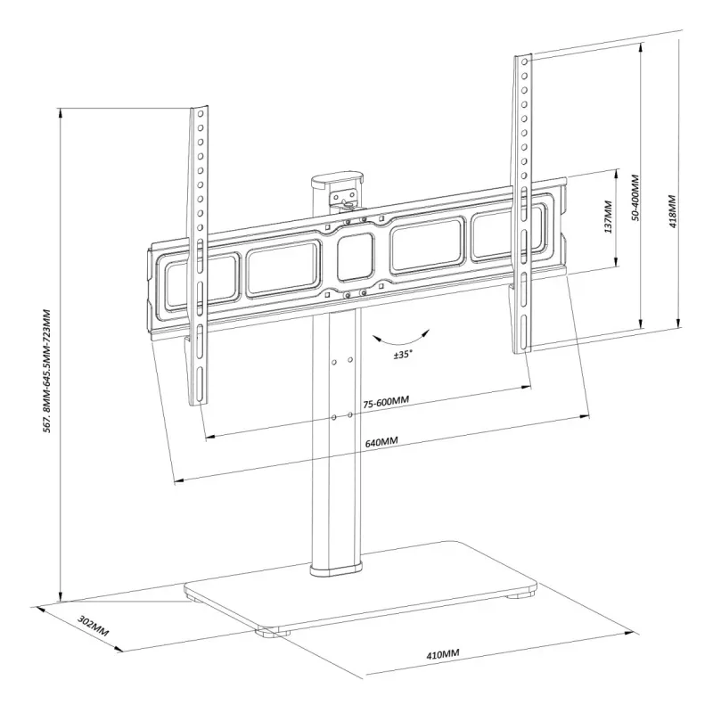 TV statīvs MACLEAN MC-386 32–75 collu televizoriem, līdz 40 kg, VESA 600x400 mm, pagriežams, brīvstāvošs