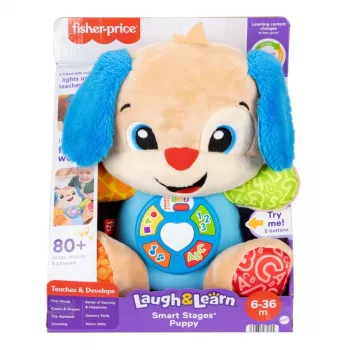 Interaktīva mācību rotaļlieta MATTEL Fisher-Price Learn & Laugh Puppy JFD27 — gaismas, skaņas, pogas agrīnai mācībām