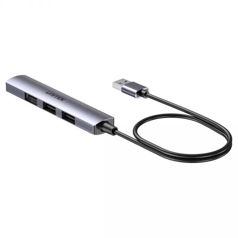 USB centrmezgls Unitek H1208CGY01 — 4 portu USB 3.0 (5 Gbps), atpakaļsaderīgs ar USB 2.0, alumīnija