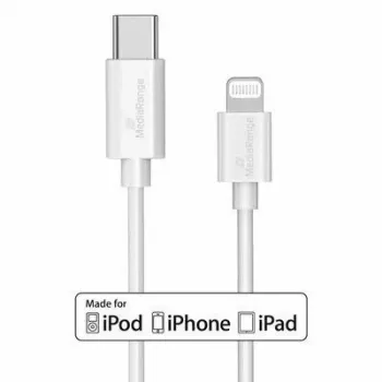 USB kabelis MediaRange MRCS215 1m USB C USB C/Lightning Balts