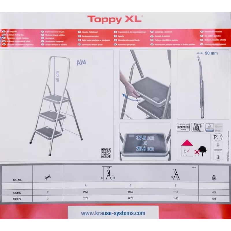 Krause saliekamais pakāpiens Toppy XL sudraba krāsā