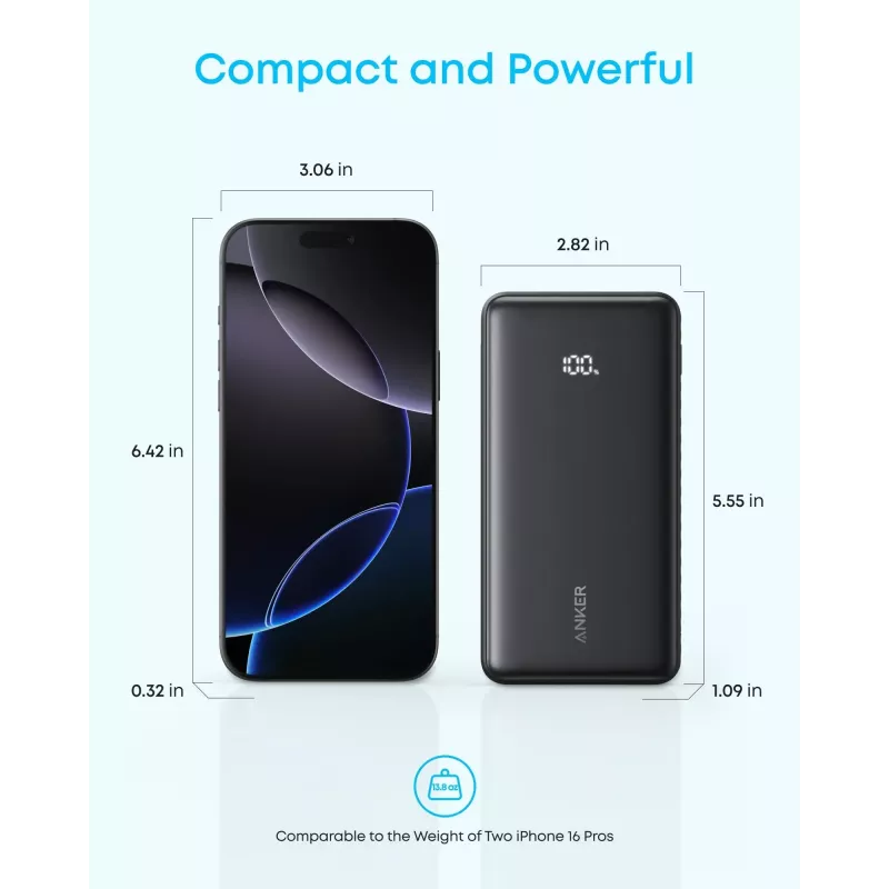 Anker Power Bank, 22.5W | Zolo A110EH11 | 20000 mAh | USB-C | Melns