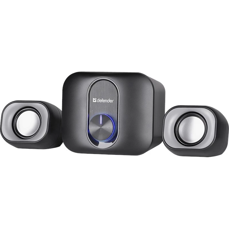 Galda 2.1 skaļruņi DEFENDER V13 — 11W RMS (6 W satelīti, 5 W zemfrekvences skaļrunis), USB barošana, 3,5 mm ieeja, melna