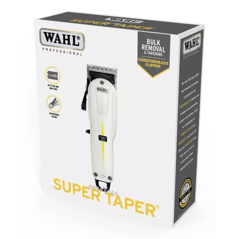 WAHL bezvadu Super Taper, melns, balts litija jonu (Li-Ion)