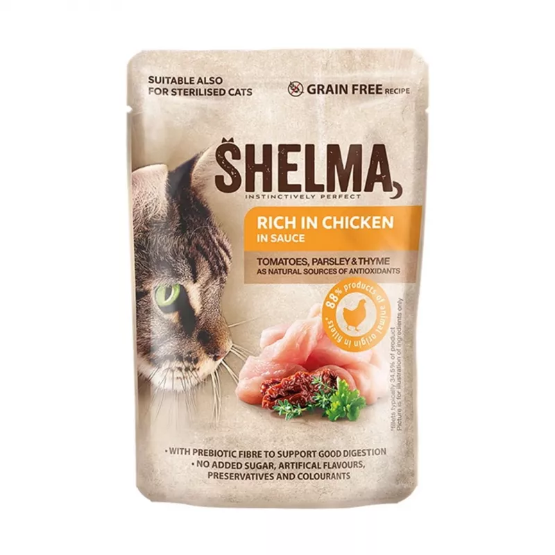 SHELMA ar tītaru, pīli, vistu un liellopu mērcē - mitrā kaķu barība - 12x85g