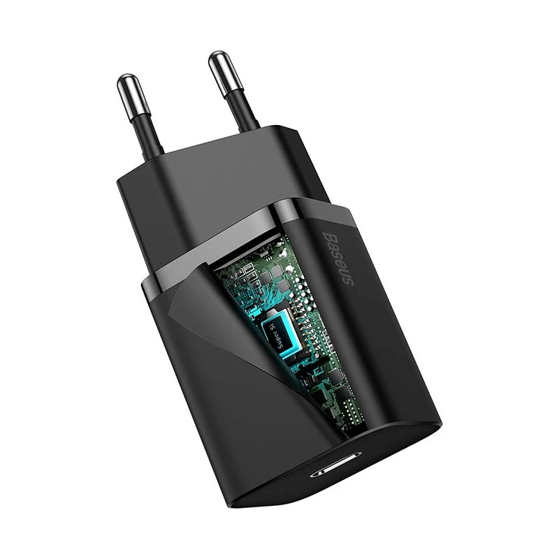 Baseus Super Si Quick Charger 1C 20W ar USB-C kabeli Lightning (1m, melns)