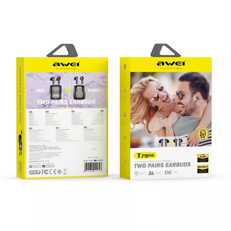 Bluetooth austiņas 5.3 TWS T79 ENC dual
