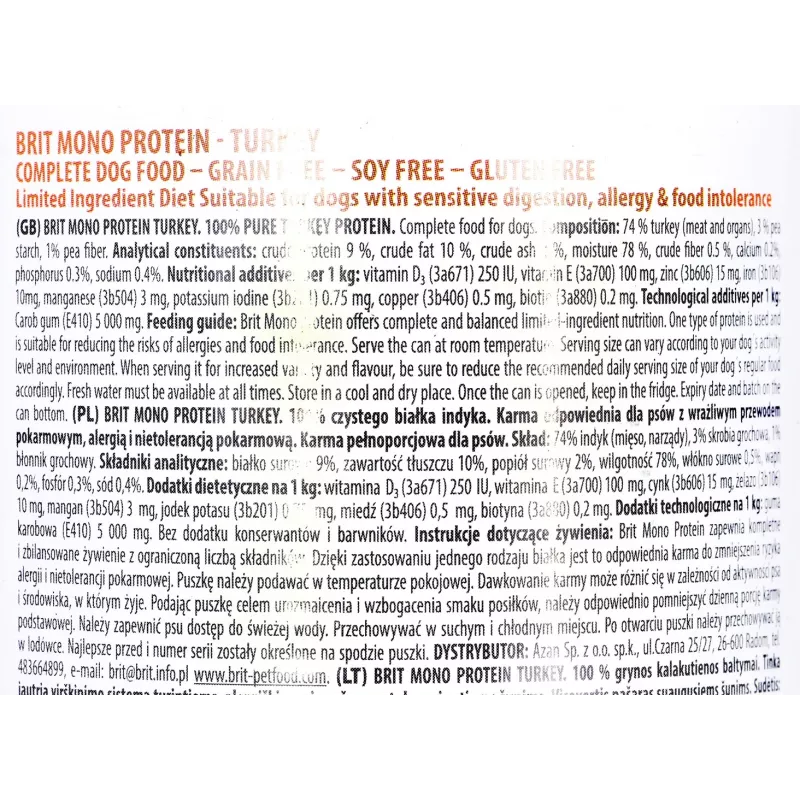 BRIT Mono Protein Turkey - Mitrā suņu barība - 400 g