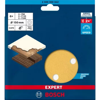 Slīpēšanas paliktņu komplekts Bosch Expert C470 Ø150 mm K60 K120 K240, 6 gab.