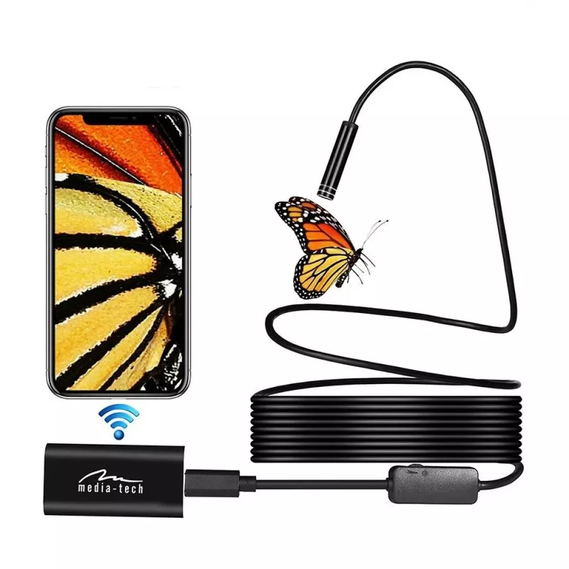 WiFi endoskops MEDIA-TECH MT4099, 8 mm zonde, 5 m kabelis, IP67, 1280×720@30fps, 70° skatīšanās leņķis, 800 mAh baterija