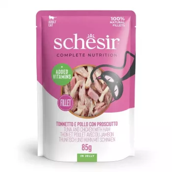 SCHESIR želejā ar tunci un vistu ar šķiņķi - mitrā kaķu barība - 85 g
