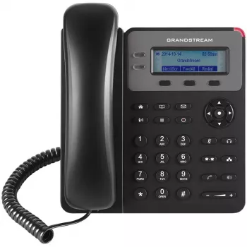 DECT telefons Grandstream GXP1610 — melns, LCD 132×48 px, austiņas (RJ-9), 1 klausule, tālruņu grāmata 500, skaļrunis