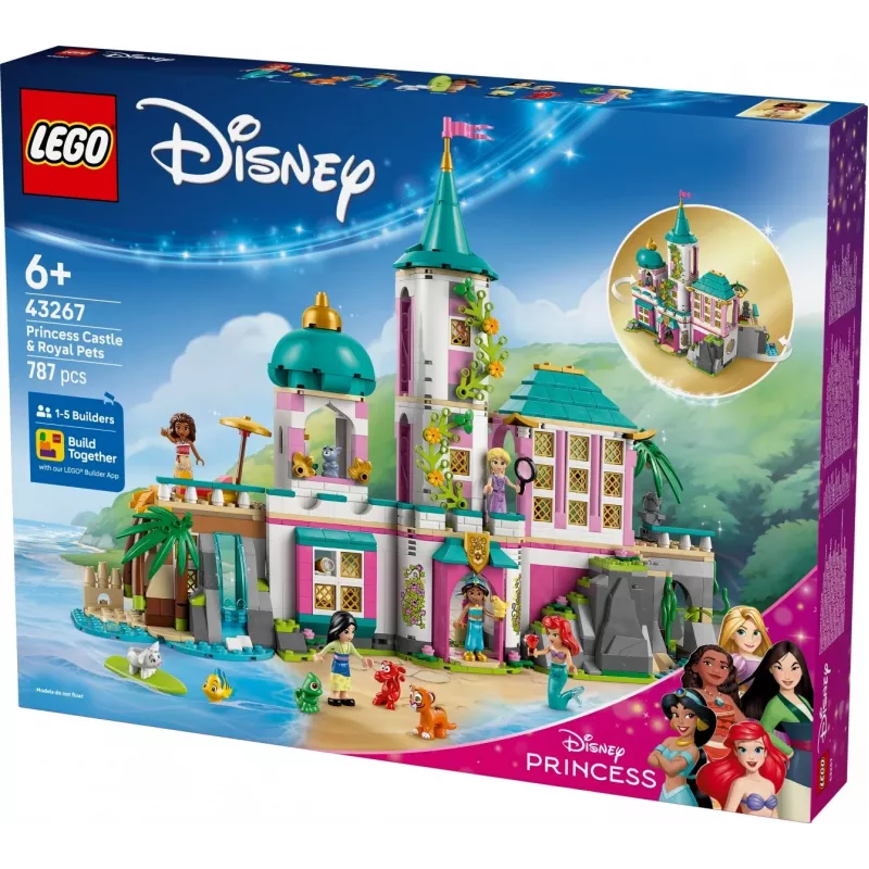LEGO Disney princeses pils un karaliskie mājdzīvnieki būvkomplekts 43267 — 787 detaļas, 5 minifigūras, vecums 6+, 320×460×100 mm
