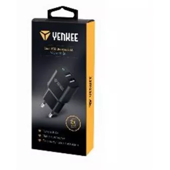 Lādētājs YENKEE YAC 2024BK – sienas lādētājs, 2× USB-A pieslēgvietas, kopējā jauda 12 W (2,4 A vienai pieslēgvietai)
