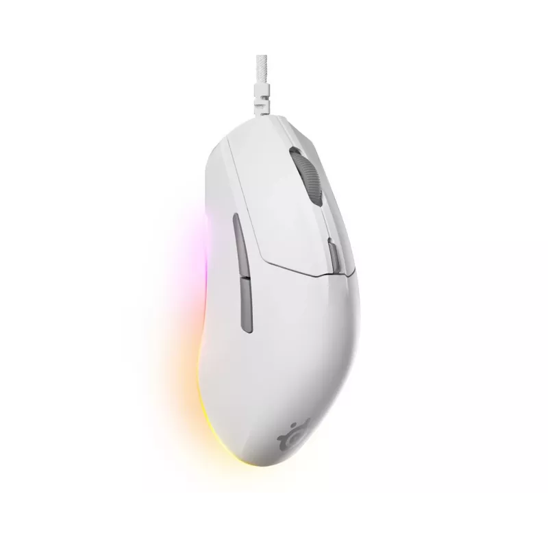 Spēļu pele STEELSERIES Rival 3 Gen 2 — optiska, 8500 DPI, vadu USB Type-A, labroču, balta, 77 g