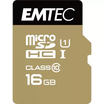 EMTEC Gold+ - Zibatmiņas karte (SD adapteris iekļauts) - 16GB - Class 10 - microSD - Gold (ECMSDM16GHC10GP)