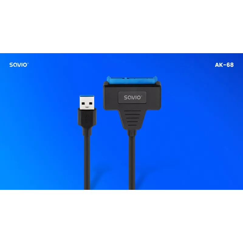 SAVIO SATA uz USB 3.1 Gen 1 interfeisa kabelis AK-68, SATA spraudnis uz USB-A spraudni, 5 Gbit/s, 0,25 m, melns