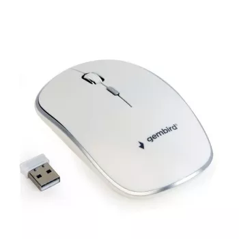 Bezvadu pele GEMBIRD MUSW-4B-01-W, piemērota abām rokām, optiskā 1600 DPI, 4 pogas, RF bezvadu, balta