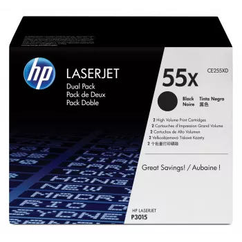 HP 55X 2 iepakojumi lielas ietilpības melns oriģinālais LaserJet tonera kārtridžs