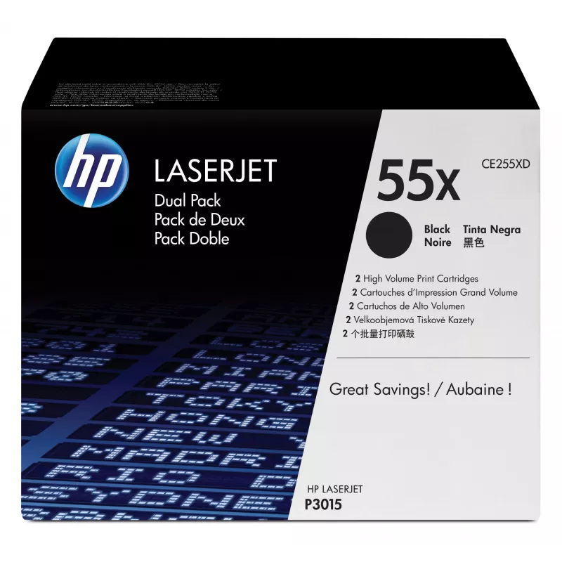 HP 55X 2 iepakojumi lielas ietilpības melns oriģinālais LaserJet tonera kārtridžs
