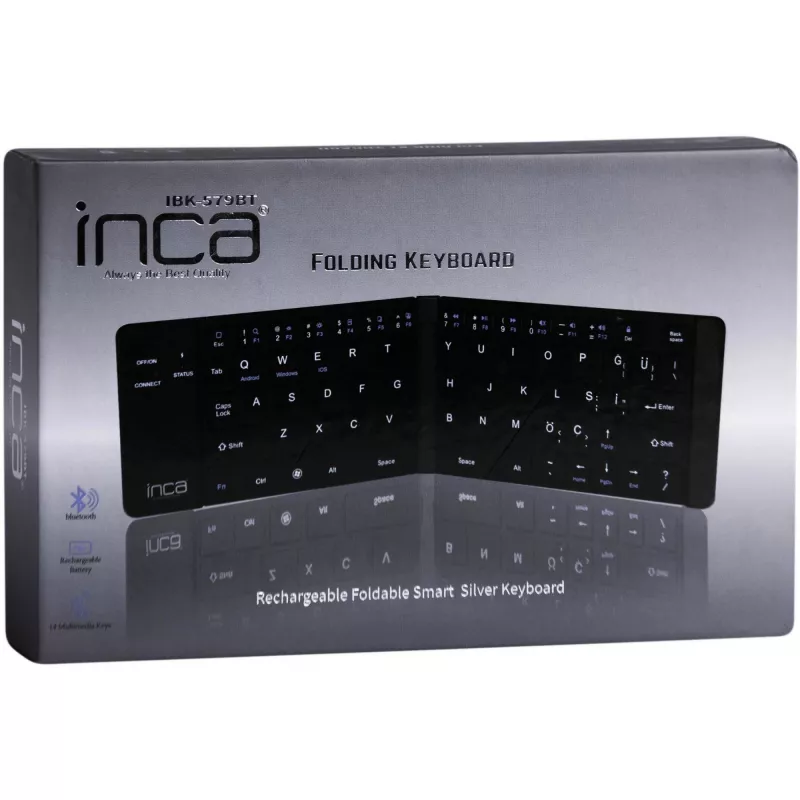 Bezvadu tastatūra Inca IBK-579BT Bluetooth 66 taustiņi metāliski sudrabota