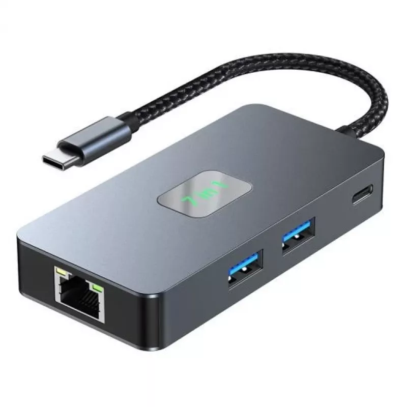 TB adaptera centrs USB-C (7-in-1) HDMI USB SD/tf RJ45 (2500 Mbps) PD