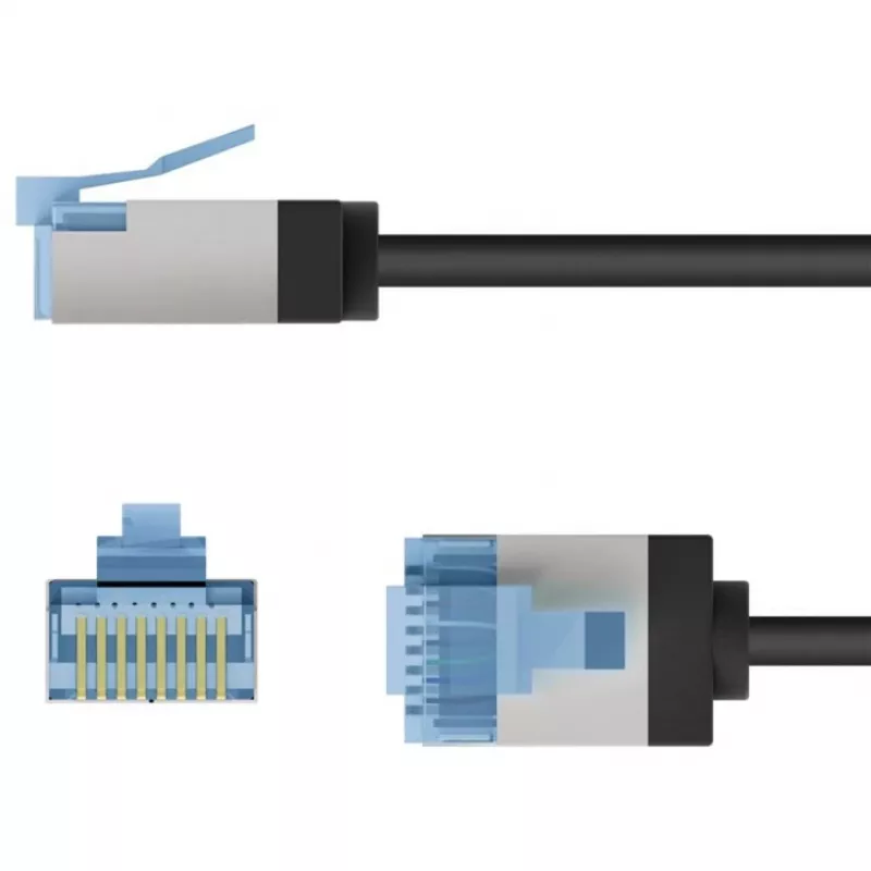 Goobay Ultra-Flexible CAT 6A komutācijas kabelis plāns U/FTP Melns - extra-short plug (74320)