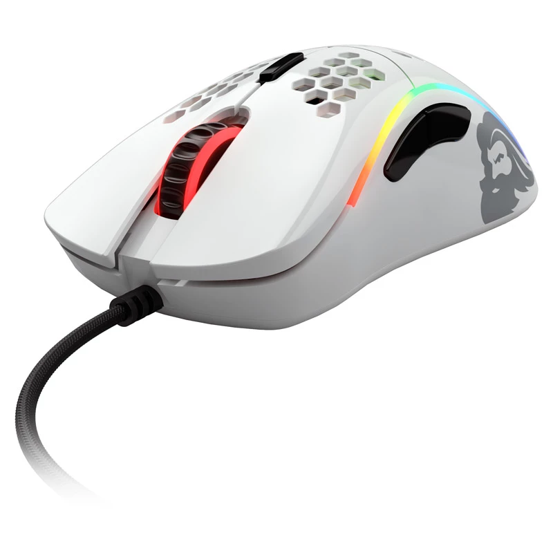 Glorious Model D gaming pele - Balta, spīdīga + Grip Tape - melna