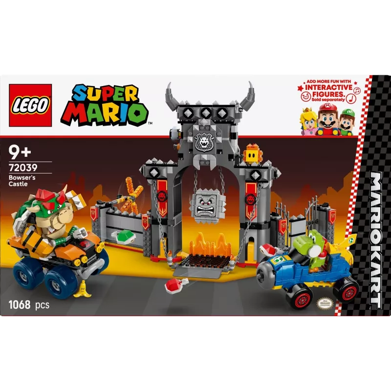 LEGO konstruktora komplekts 72039 Super Mario Bowser cietoksnis ar Mario kartingu, interaktīvs rotaļu komplekts
