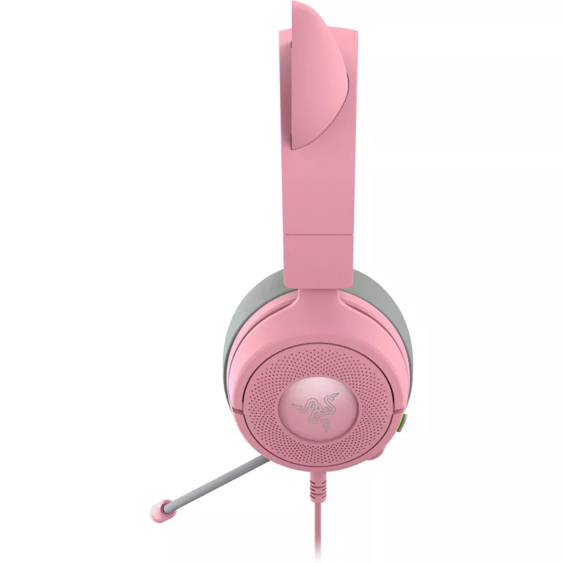 Austiņas Razer Kraken Kitty V3 X — vadu USB Type-A, uz auss, 20–28 kHz, 1,3 m kabelis, rozā