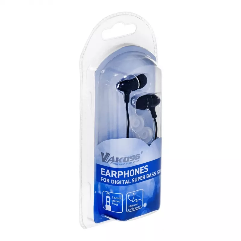 Vadu ievietojamās austiņas VAKOSS LT-437EX, binaurālas, 3,5 mm, 1 m kabelis, 32 Ω, 20–20000 Hz, slēgtas, melnas
