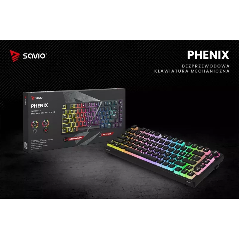 Gaming tastatūra Savio SAVGK-PHENIX RED PUDDING Mechanical RGB Wireless