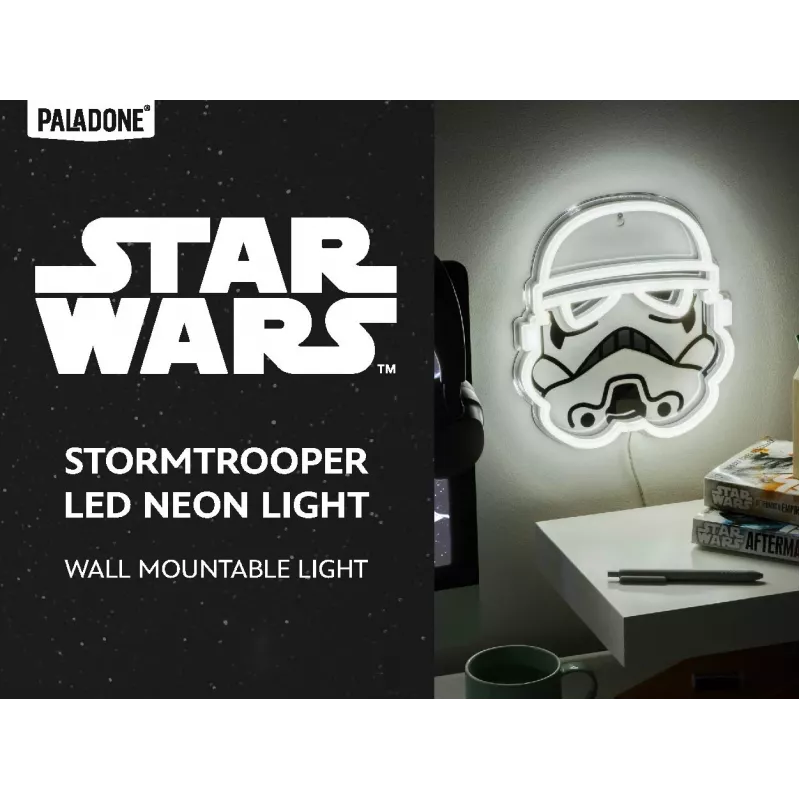 Pie sienas stiprināms LED neona gaismeklis Paladone Stormtrooper modelis PP14595SWVN, dekoratīvs Zvaigžņu karu apgaismojums
