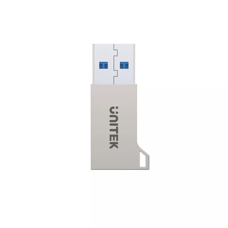 USB-A savienotāju adapteris Unitek A1034NI, sudrabains, USB 2.0/3.2 Gen1, līdz 5 Gbit/s, cinka korpuss, 36×16,7×5,7 mm