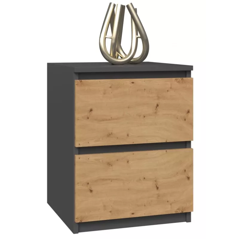Topeshop W2 ANTRACYT/ARTISAN nightstand/Naktsskapītis 2 atvilktne(s) antracīts, ozols