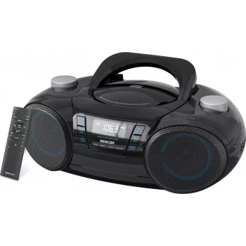 Pārnēsājams Bluetooth boombox SENCOR SPT4710B — 20 W kopējā jauda, Bluetooth 5.3, CD/USB/FM, bateriju vai maiņstrāvas barošana
