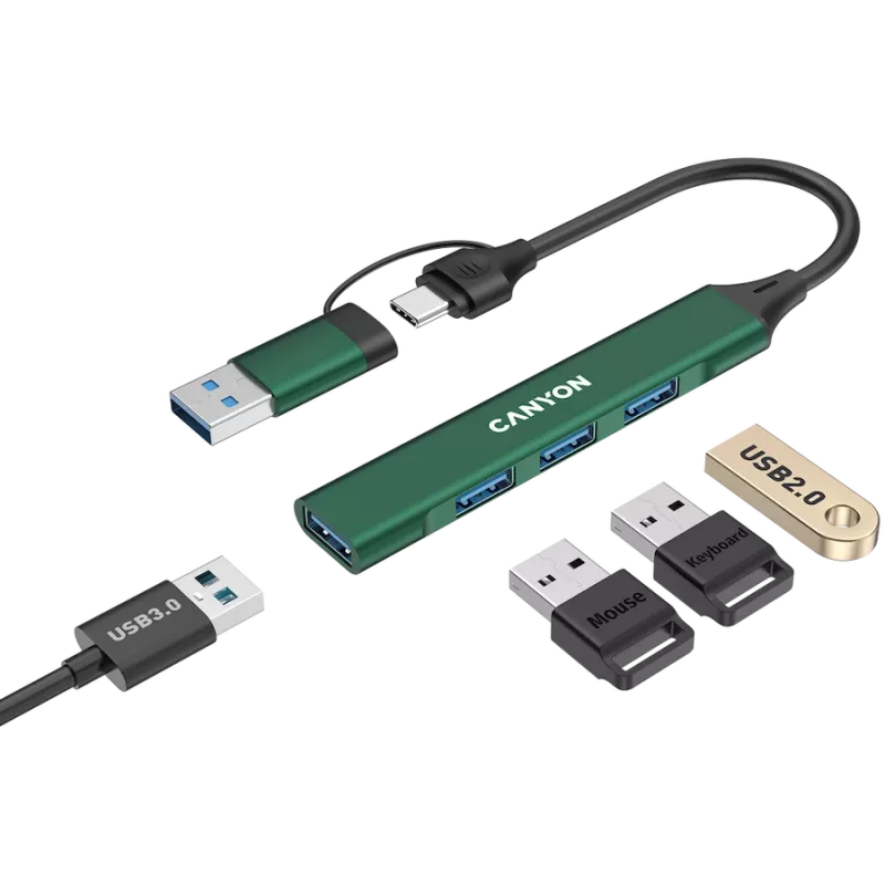 CANYON centrmezgls DS-02 4in1 USB-A/C Zaļš